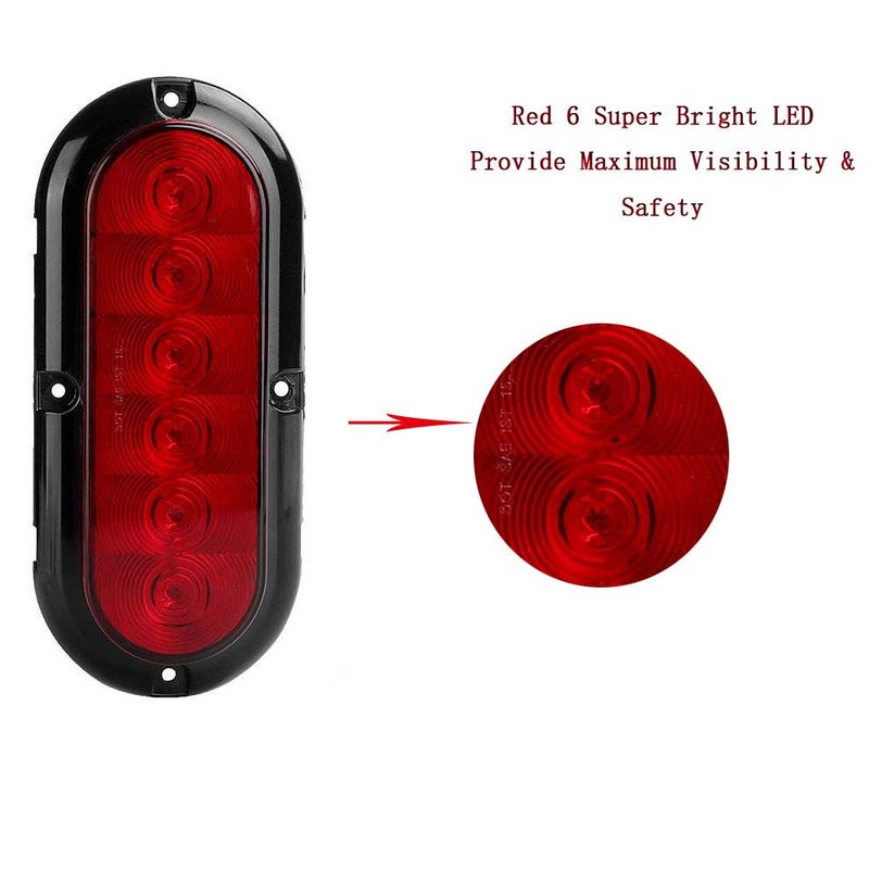 NPAUTO 2Pcs 6" Oval Trailer Tail Lights Red 6 LED Stop Turn Brake Light Trailer Marker Lights Flush Mount for RV Truck Boat Trailer Waterproof - Image 3